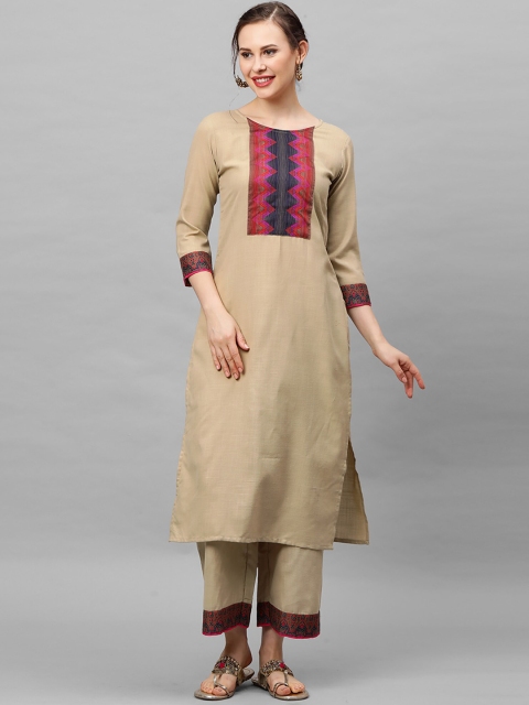 

Indo Era Women Beige Thread Work Pure Cotton Kurta with Palazzos