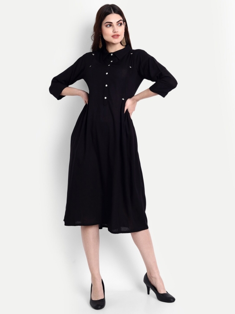 

PNEHA Black Solid Midi Dress