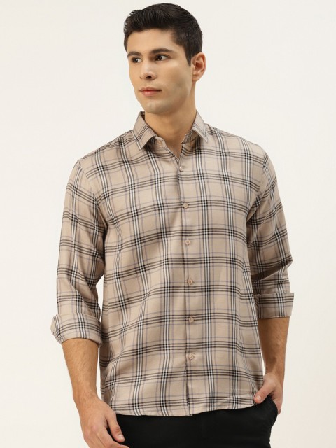

JAINISH Men Brown Smart Tartan Checked Pure Cotton Regular-Fit Casual Shirt