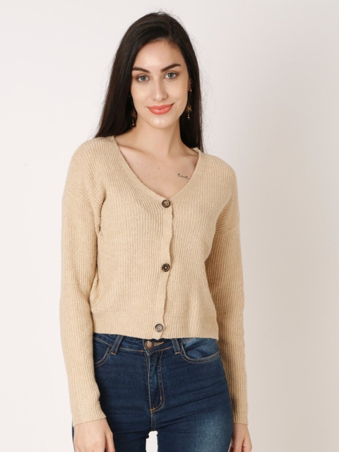 

NoBarr Women Beige Ribbed Cardigan
