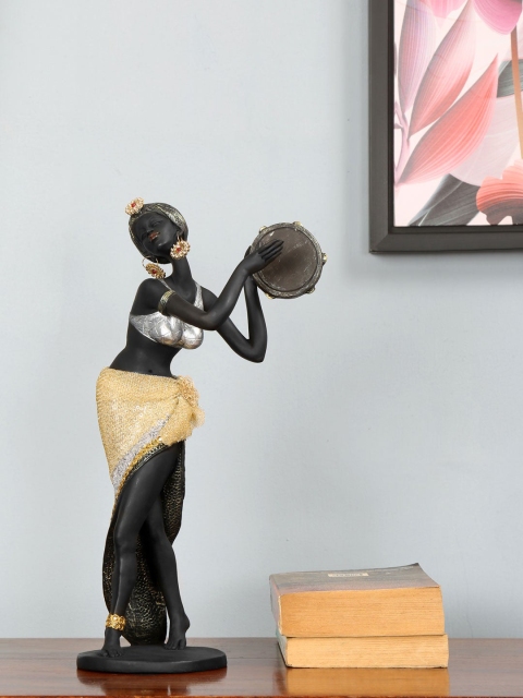 

Athome by Nilkamal Black & Gold Tribal Lady Tambourine Shoqpiece