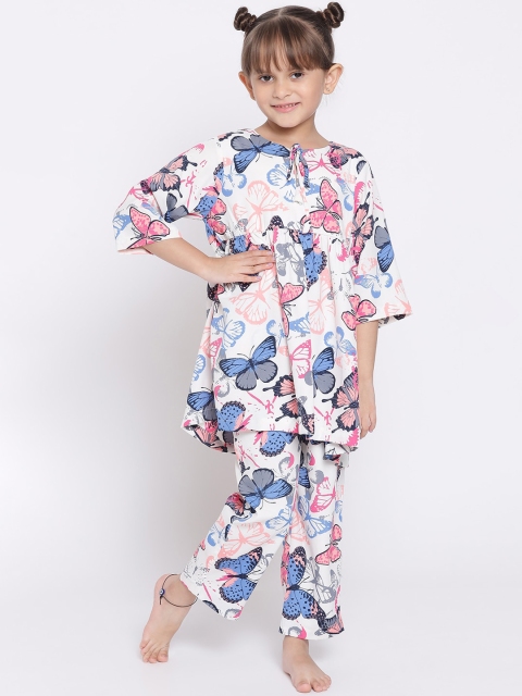 

Nauti Nati Girls White & Blue Printed Night suit