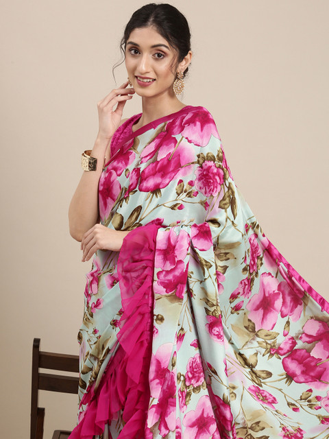 

Mitera Pink Floral Ruffles Saree