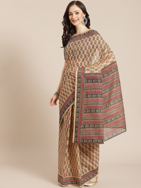 

Satrani Women Beige & Black Ethnic Motifs Pure Cotton Saree