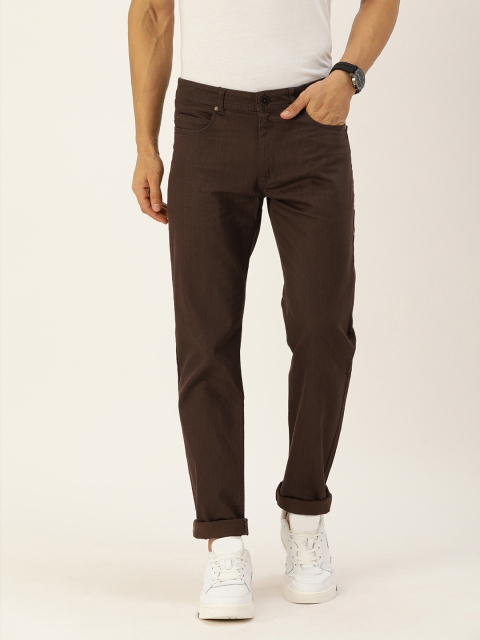 

PETER ENGLAND UNIVERSITY Men Coffee Brown Slim Fit Wrinkle Free Trousers