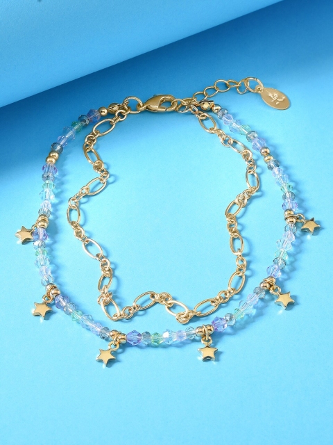 

Accessorize Women pack Of 2 Starry Beads Anklet Jewellery, Gold