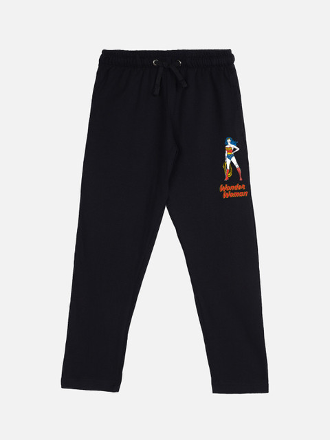 

Kids Ville Girls Black & White Wonder Woman Printed Pure Cotton Straight Lounge Pants