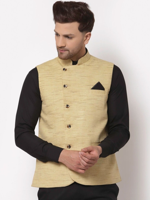 

KLOTTHE Men Yellow Solid Woven Pure Cotton Nehru Jacket