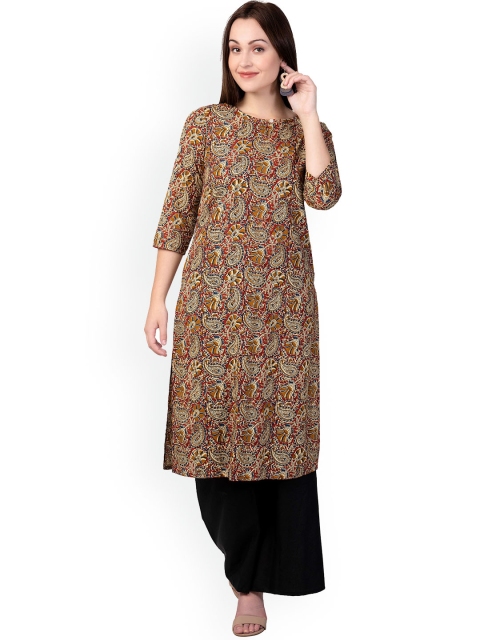 

Wodreams Women Red Printed Cold-Shoulder Sleeves Mirror Work Block Print Kurta