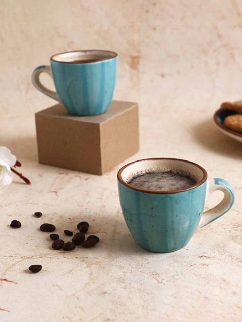 

Wonderchef Blue & Brown Solid Stoneware Matte Cups Set of Cups and Mugs