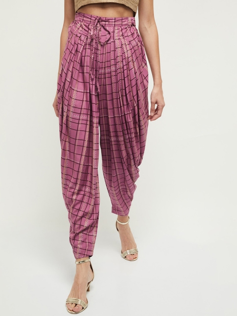 

max Women Purple Printed Pleated Jodhpuris Trousers