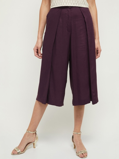 

max Women Purple Pleated Culottes Trousers