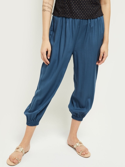 

max Women Blue Loose Fit Pleated Jodhpuris
