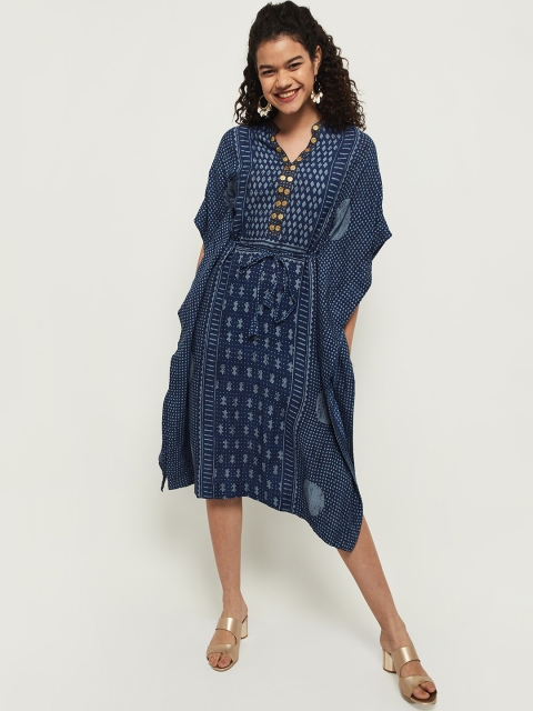 

max Women Navy Blue Printed A-Line Kaftan Dress
