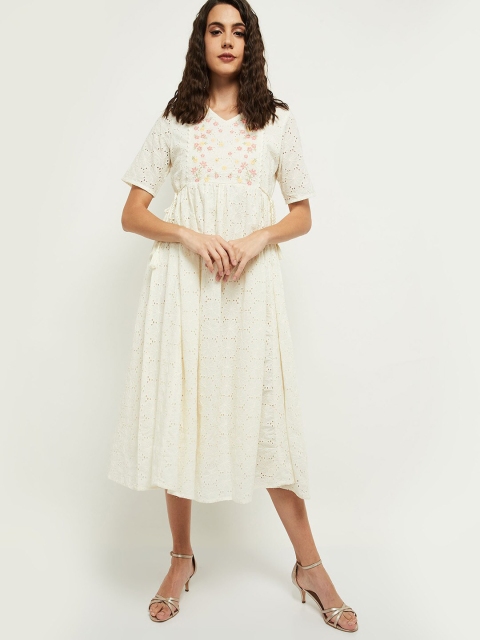 

max Off White Schiffli & Embroidered Fit & Flare Dress
