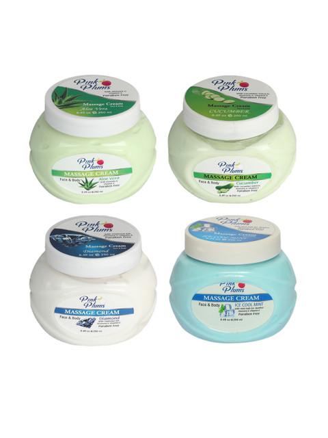 

Pink Plums Aloevera Cucumber Diamond Ice Cool Face & Body Massage creams- 150 ml each, Multi