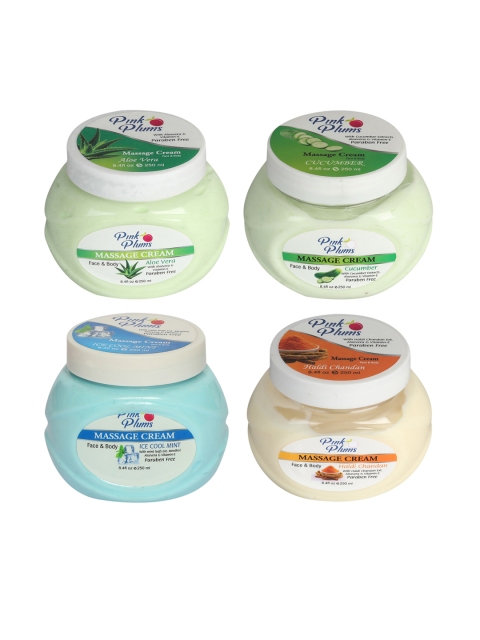 

Pink Plums Set of 4 Aloevera - Cucumber - Haldi Chandan & Ice Cool Massage Cream, Multi