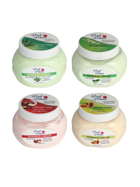 

Pink Plums Set of 4 Aloevera, Cucumber, Fruit Mix & Papaya Massage Creams, Multi