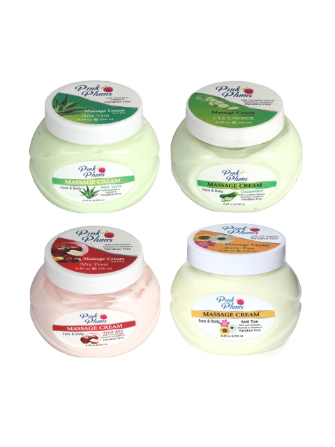 

Pink Plums Set of 4 Vitamin E, Aloe Vera, Cucumber, & Anti Tan Massage Cream 250 ml Each, Multi