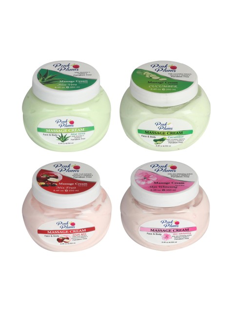 

Pink Plums Set of 4 Aloevera Cucumber Fruit Mix Skin Whitening Massage Cream-250ml, Multi