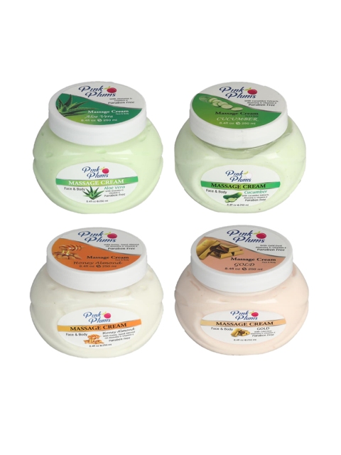 

Pink Plums Set of 4 Aloevera Cucumber Gold & Honey Almond Massage Cream, Multi