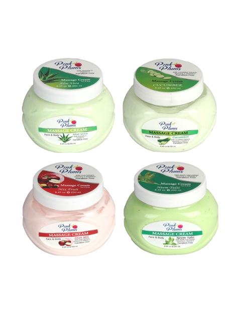 

Pink Plums Pack of 4 Aloe Vera, Cucumber, Fruit Mix & Neem Tulsi Facial Kit, Multi