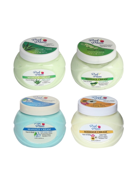 

Pink Plums Set of 4 Aloevera, Cucumber, Ice Cool Mint & Anti-Tan Massage Creams 250ml Each, Multi