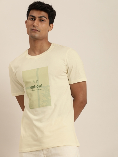 

ether Men White & Green Printed T-shirt