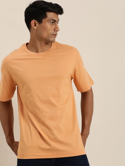 

ether Men Tan Brown Solid Round Neck Pure Cotton Relaxed Fit T-shirt