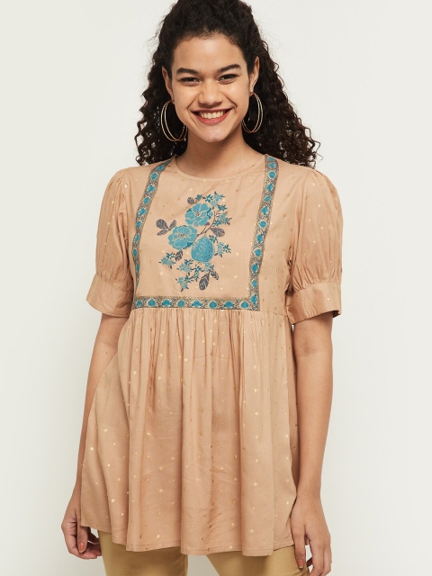 

max Beige & Blue Viscose Rayon Printed Tunic