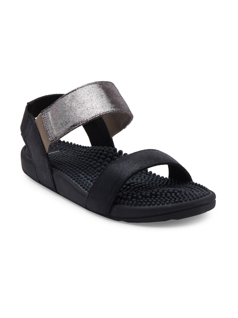 

Kenkoh Women Black & Silver Reflexology Comfort Sandals