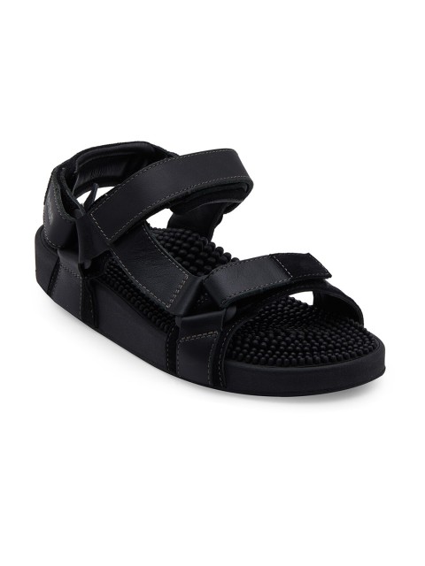 

Kenkoh Men Black Leather Comfort Sandals