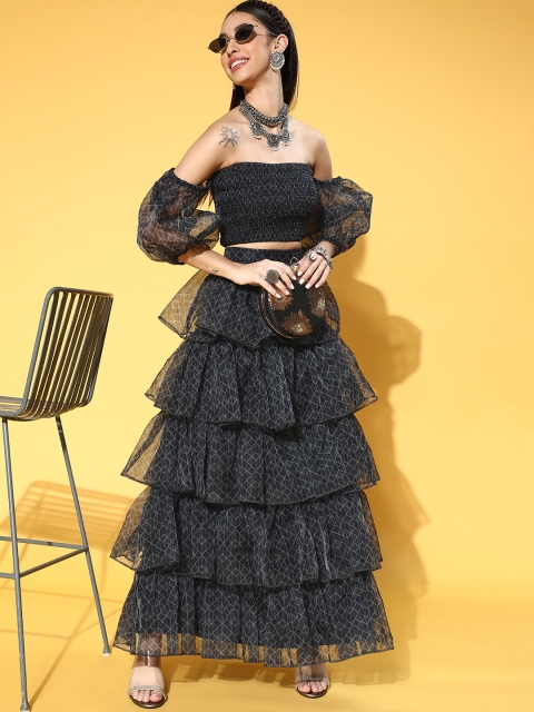 

anayna Women Stunning Blue Printed Tiered Co-Ords