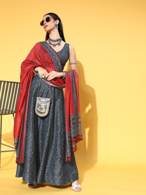 

anayna Stunning Blue Printed Ready to Wear Lehenga Choli with Dupatta