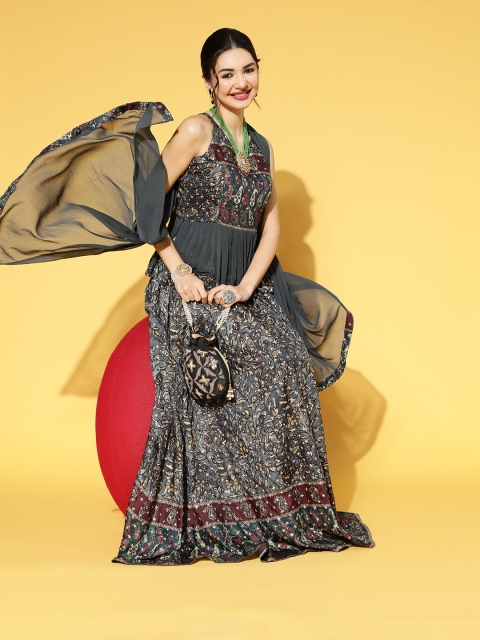 

ZOLA Beautiful Grey Printed Ready to Wear Lehenga Choli with Dupatta
