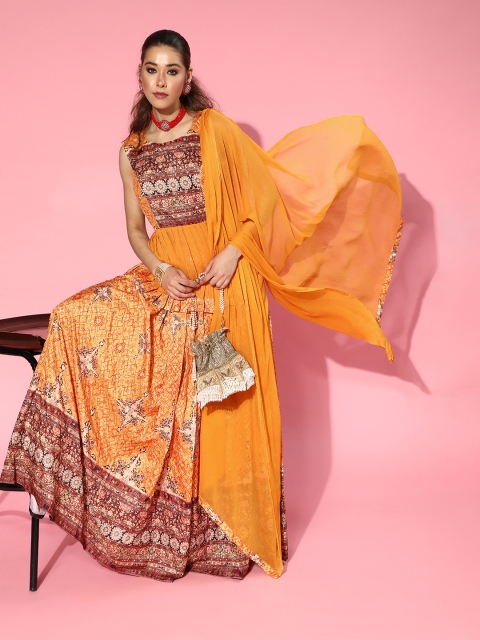 

ZOLA Stylish Mustard Printed Ready to Wear Lehenga Choli with Dupatta