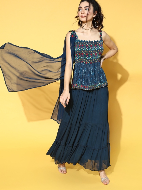 

ZOLA Stunning Blue Printed Ready to Wear Lehenga Choli with Dupatta