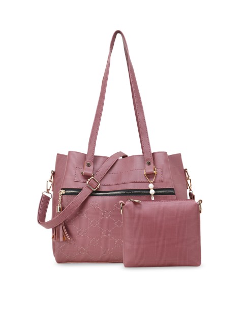 

WOMEN MARKS Pink PU Bucket Shoulder Bag with Tasselled
