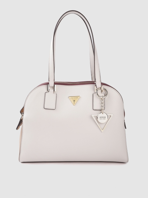 

GUESS Grey Solid Handheld Bag with Tab Detachable Sling Strap & Pouch