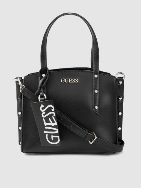 

GUESS Black Solid Shoulder Bag with Tab Detachable Sling Strap & Pouch