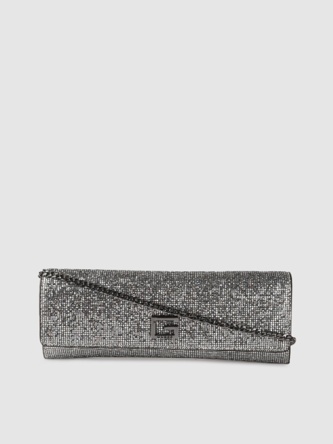 

GUESS Silver-Toned Embellished Clutch with Detachable Sling Strap & Pouch