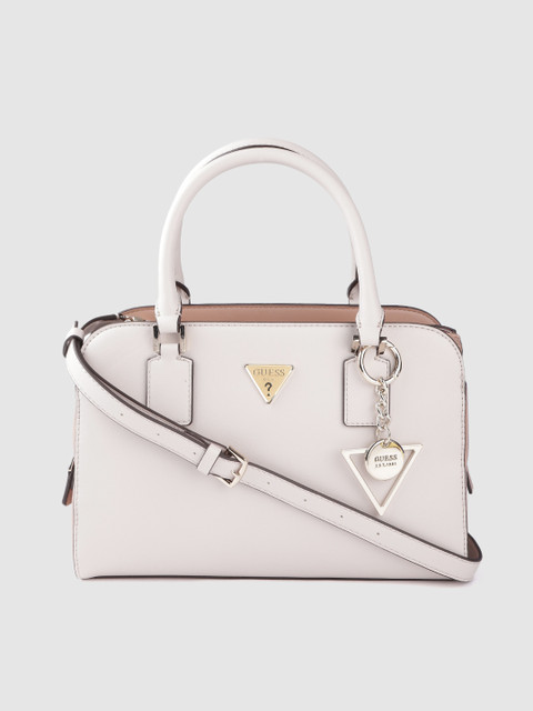 

GUESS Grey Solid Handheld Bag with Tab Detachable Sling Strap & Pouch