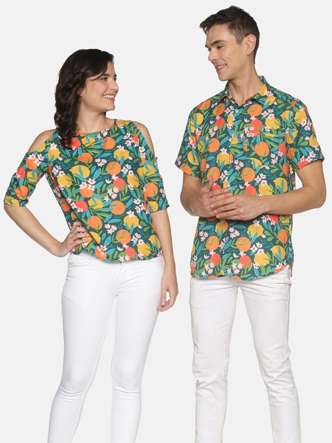

Tusok Women Green & Yellow Floral Printed Top