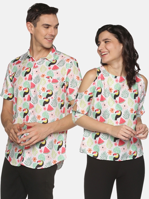 

Tusok Women Pink & Green Floral Print Top