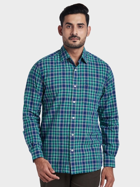 

ColorPlus Men Green Tailored Fit Checked Casual Shirt