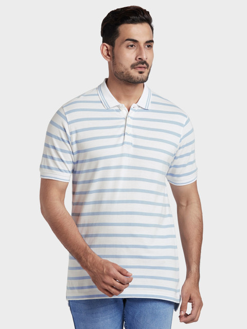 

ColorPlus Men White Striped Polo Collar Pockets Slim Fit T-shirt