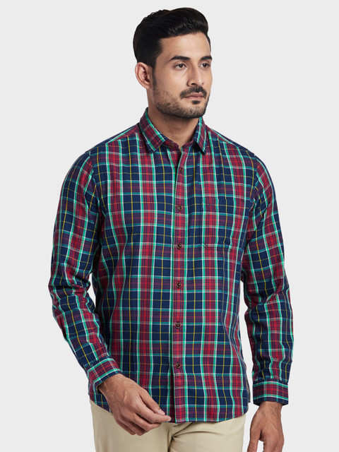 

ColorPlus Men Red & Green Checked Regular Fit Cotton Casual Shirt