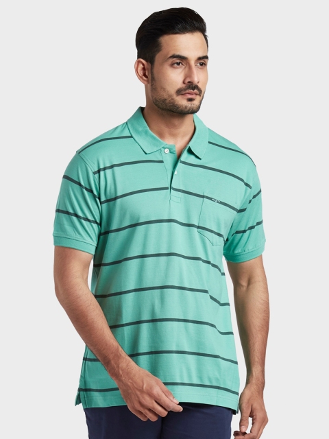 

ColorPlus Men Green Striped Polo Collar Pockets T-shirt