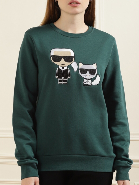 

LAGERFELD Woman Green Printed Cotton Sweatshirt