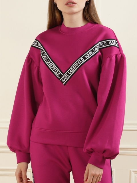 

LAGERFELD Women Fuschia Printed Pure Cotton Sweatshirt, Fuchsia